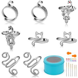 8 Pcs Crochet Ring, Adjustable Crochet Ring for Finger, Tension Rings Cat Yarn Guide Yarn Knitting Thimble, Faster Knitting Crocheting Accessories for Mother Grandma