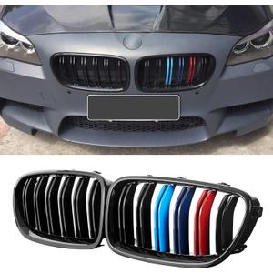 F10 Grille,Front Kidney Grille Grill Compatible With 2010-2017 5 Series F10 F11 M5 (Double Slats Gloss M Color Grills, 2pcs)