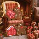 4 Pcs Christmas Plush Throw Pillow Xmas Gingerbread Man Snowflake Gingerbread House Throw Pillow Cute Christmas Decorations Cushion for Xmas Winter Holiday Party Couch Sofa Bedroom (Red)