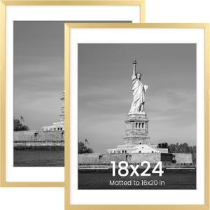 ENJOYBASICS 18x24 Picture Frame, Display Poster 16x20 with Mat or 18 x 24 Without Mat, Wall Gallery Photo Frames, Gold, 2 Pack