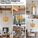RUIYEY Rattan Chandelier Light Fixtures: 18 inch Boho Large Pendant Lights with Wicker Lampshade, E12 5 Light Height Adjustable Hand Woven Hanging Black Chandeliers for Dining Room Kitchen Living Room