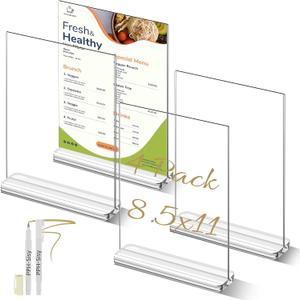Acrylic Sign Holder 8.5 x 11, Acrylic Flyer Holder for Display Vertical Table Top Paper Menu Holders with Dry-Erase Markers for Wedding Table Number, 4 Pack