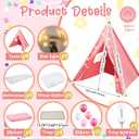 Windyun 4 Pack Kids Teepee Tent for Slumber Party with Mattress and Lights, Sleepover Tents for Girls Boys Indoor Outdoor Cotton Teepee with Airbed Tray Blanket Birthday Party Supplies(Pink), Height: 1.6 m, Width: 1.2 m