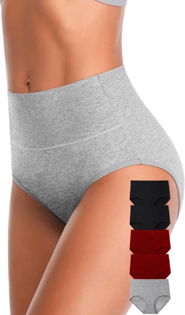 Annenmy High Waisted Womens Underwear Cotton Underwear Full Coverage Briefs Stretch Breathable Ladies Panties 5 Pack (X-Large, Multicolor)