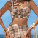 Herseas Women's 2 Piece U Wire Cutout Bikini Sets Floral Print High Waisted Swimsuit 2026 Summer Beach Swim Bathing Suit (Beige, L)