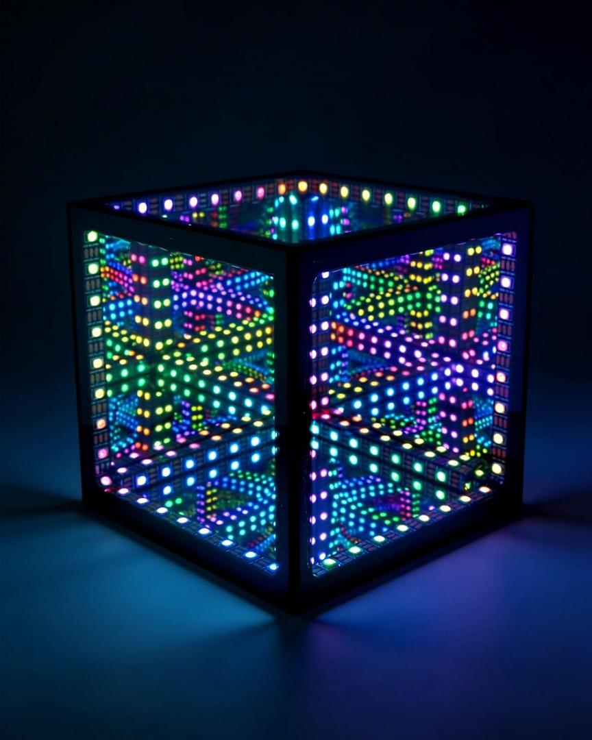 Nobiggie Infinity Mirror Cube Ambient Lighting, 3D Deep Space RGB LED Mood Light with Music Rhythm Sync, Futuristic Hypercube Decor for Home, Bedroom & Living Room (Space Black, Plus - 6 Inch)