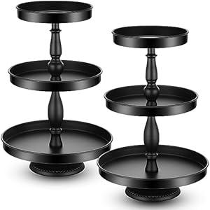 Maxdot 2 Pcs 3 Tier Cupcake Stand Holder, Round Cupcake Stand Serving Tray, Metal Tiered Tray Pastry Dessert Cake Tower Display Stand for Baby Shower Tea Party, Wedding and Birthday (Black)