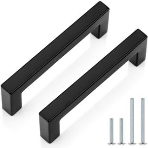 Probrico 30 Pack| Black Cabinet Handles 3-3/4 Inch(96mm) Hole Centers Drawer Pulls Stainless Steel Kitchen Cabinet Handles Matte Black Square Drawer Handles Modern Cabinet Hardware