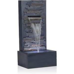 Alpine Corporation 32" Cascading Stone Wall Fountain with LED Lights  Outdoor Water Feature for Garden, Patio, Backyard & Home Decor, Gray