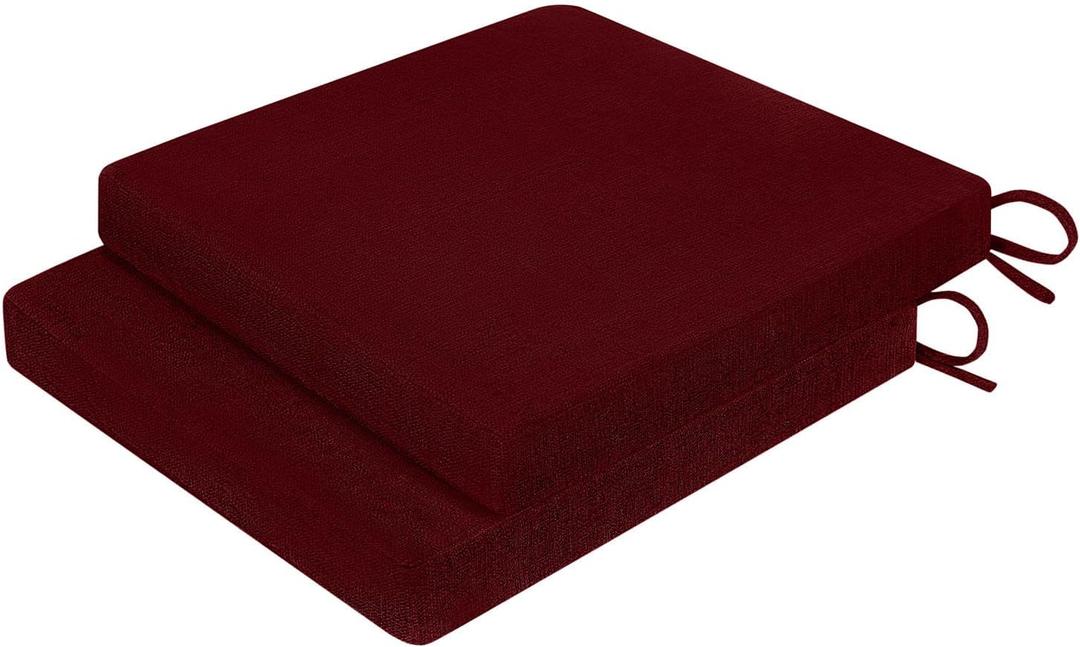 Cozyide Chair Cushions for Dining Chairs, Square Chair Pads with Ties and Non-Slip Bottom, Kitchen Chair Cushions 2 Pack, 16" x 16" x 2", Burgundy
