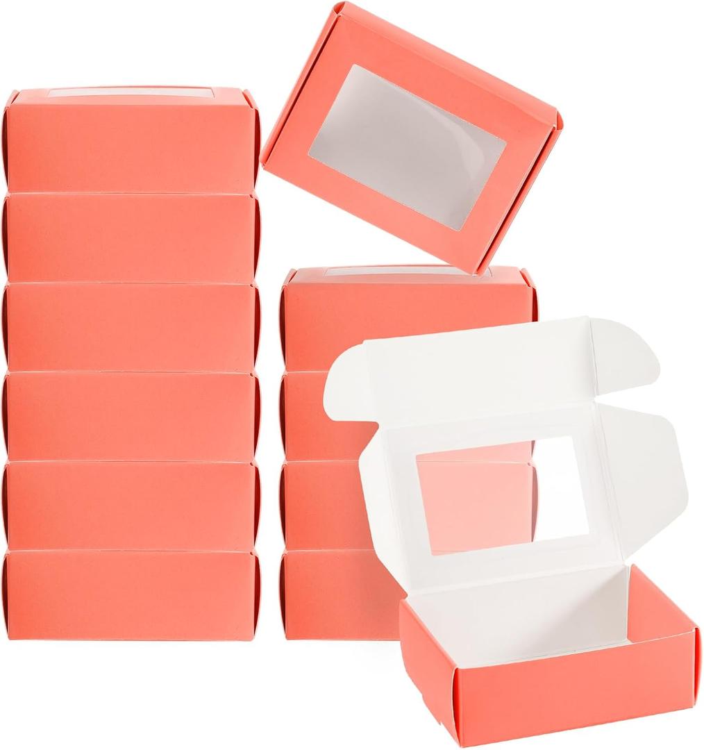 PATIKIL 3.3x2.4x1.2 Paper Soap Box with Window, 40 Pack Homemade Soap Boxes Rectangle Presents Packaging Boxes for Birthday Christmas DIY Craft, Pink