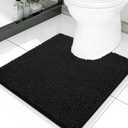 Smiry Luxury Chenille Toilet Rugs U-Shaped 20x20, Soft Absorbent Non-Slip Contour Bathroom Rugs for Toilet, Machine Washable Contoured Bath Mats, Black