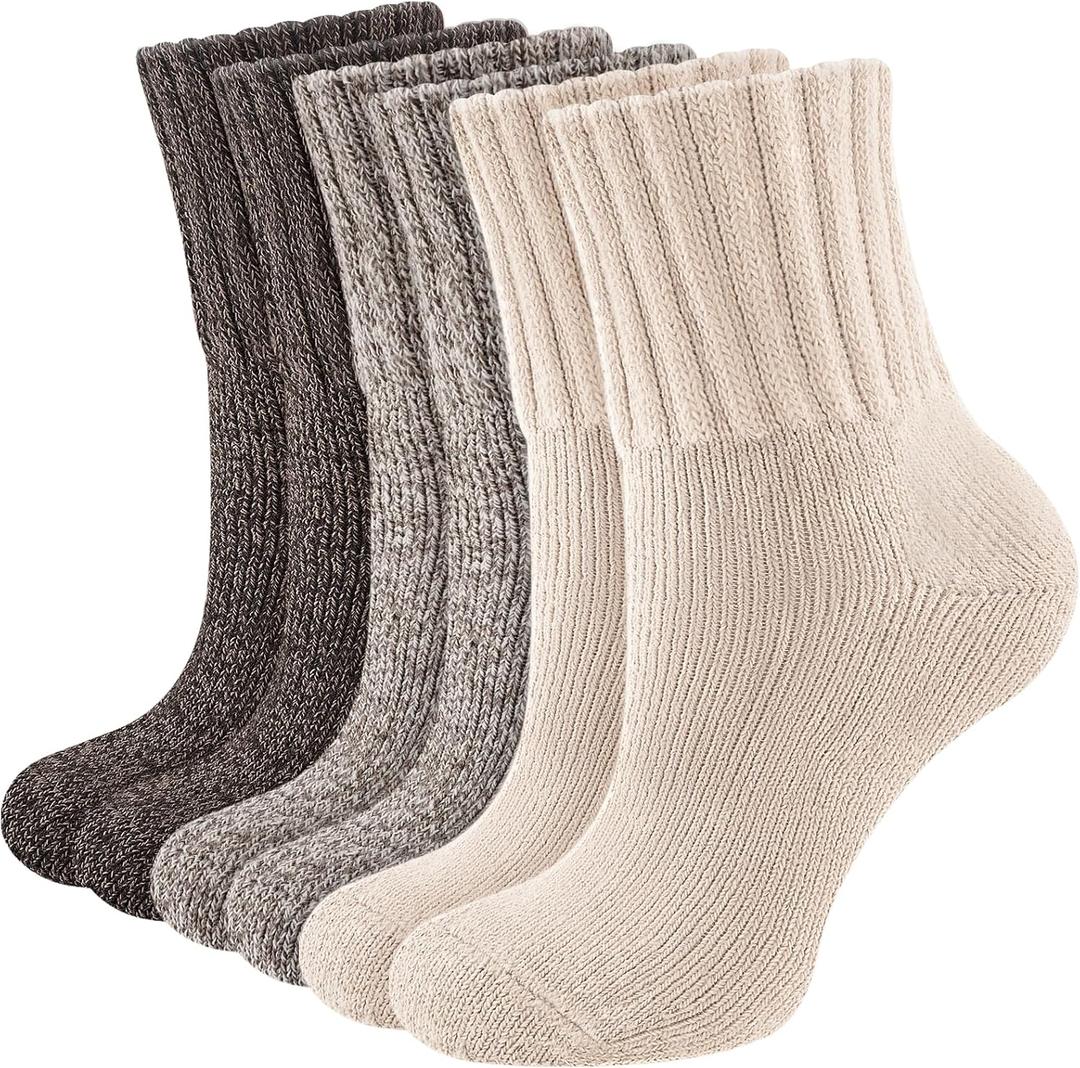 Thermal Socks for Women, 3 Pairs Warm Thick Full Cushioned Knit Winter Crew Wool Boot Socks, Cozy Gift (Coffee Assorted)
