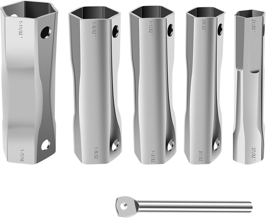 6 PCS Shower Valve Socket Wrench Set with Bar Handle 5 Sizes, Faucet Nut Removal Tool, Plumbers Socket Set, Plumbers Spanner Wrench Set, Double Ended Plumbers Spanner Wrench Set
