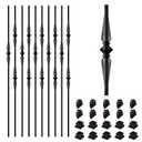 10 Pack Staircases Iron Balusters -1/2'' Square Hollow Metal Spindles with Single Spoon and Double Spoon Design, Includes 10 Flat Shoes & 10 Angle Shoes