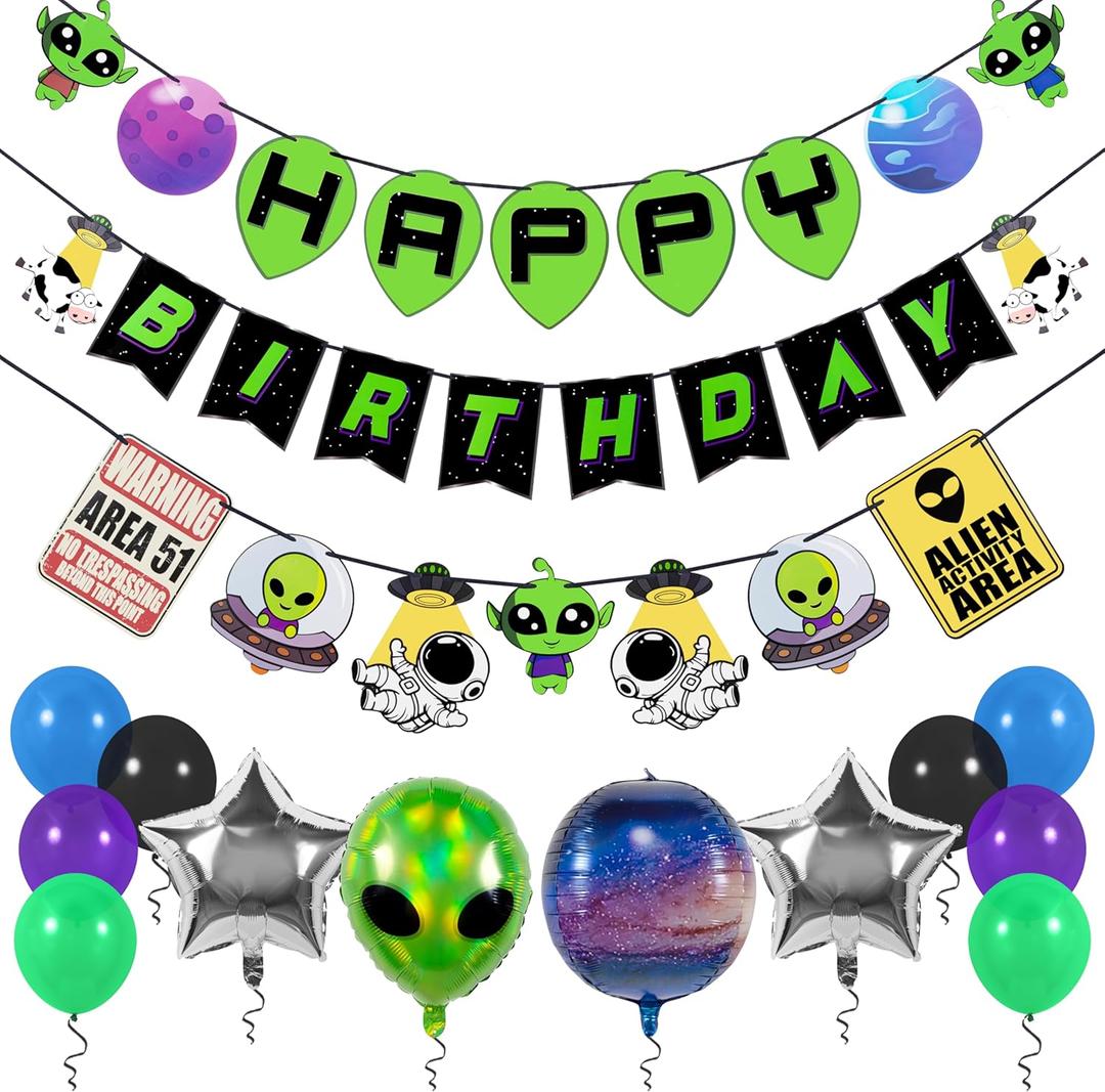 Pirese Alien Party Decorations, Alien Birthday Decorations, UFO Party Decorations | Space Birthday Decorations | Space Themed Party Decorations | Alien Birthday Banner | Alien Party Supplies | Area 51