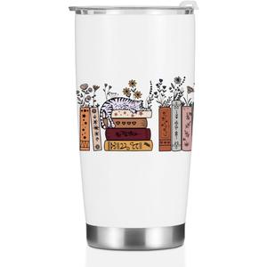 Book Lovers Gifts, Tumbler, Cute Stainless Steel Coffee Mug with Lid, 20 oz Insulated Thermal Cup Birthday Christmas Thanksgiving Reading Book Accessories, Librarian Gifts for Women Sister Girlfriend (Multi 607)