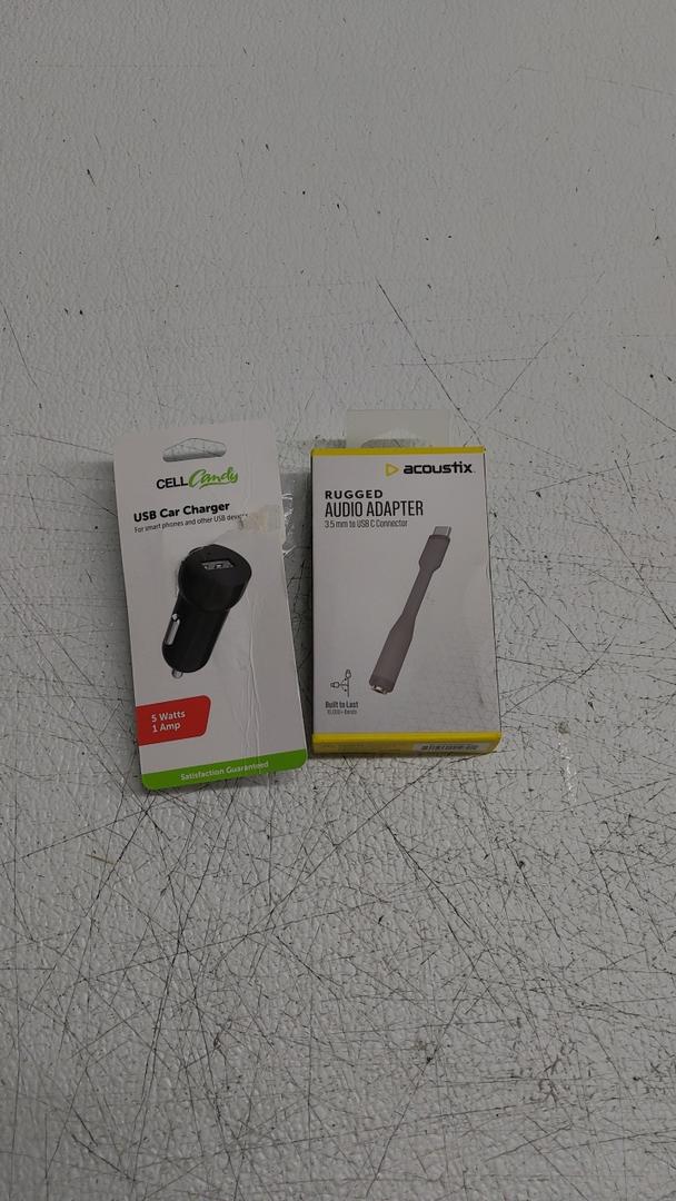 Acoustix Rugged Audio Adapter 3.5mm to USB-C Connector and USB car charger 5 watts 1 amp