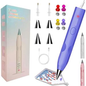 LORBIFIN Electric Kit, Vacuum Suction Drill Picker, Rechargeable Art Tool with 3 Modes, 4 Heads & Locators for 5D (Purple)