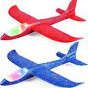 2 Pack LED Light Airplane,17.5" Large Throwing Foam Plane,2 Flight Mode Glider Plane,Flying Toy for Kids,Gifts for 3 4 5 6 7 8 9 Years Old Boy,Outdoor Sport Toys Birthday Party Favors Foam Airplane