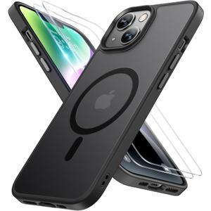 Miracase Magnetic for iPhone 14 Plus Case 6.7 inch (Compatible with MagSafe)with 2X Screen Protectors Military-Grade Protection, Anti-Fingerprint Translucent Matte Phone Case Cover, Black