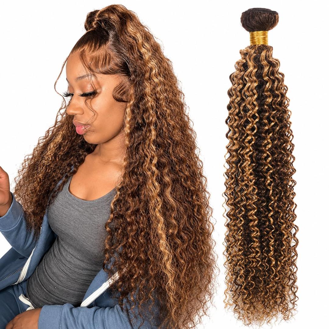 Bundle Human Hair 22 Inch Jerry Curly Wave Human Hair Single Bundle 100g/Pc P4/27 Kinky Curly Wave Bundles Brazilian Quick Weave Sewn In Hair for Black Women