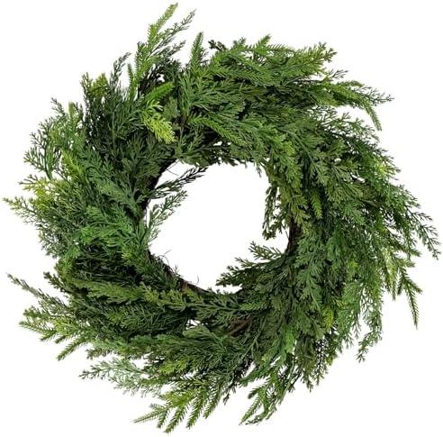 Faux Cedar Christmas Wreath for Front Door - Realistic Artificial Pine Greenery Wreaths for Outdoor Indoor Holiday Decor, Xmas Window & Wall Home Decoration (Green, 50cm)