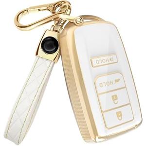 Lucrum Compatible with Acura Key Fob Cover & Leather Keychain, 4 Buttons Keyfob Case for MDX RDX RLX ILX TLX PLX (2014-2021)