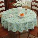 Round Waterproof Tablecloth Linen Textured Table Cloth,Stain and Wrinkle Resistant Washable Fabric Table Cover for Dining, Party, Camping and Outdoor,70InchGreen Leaves
