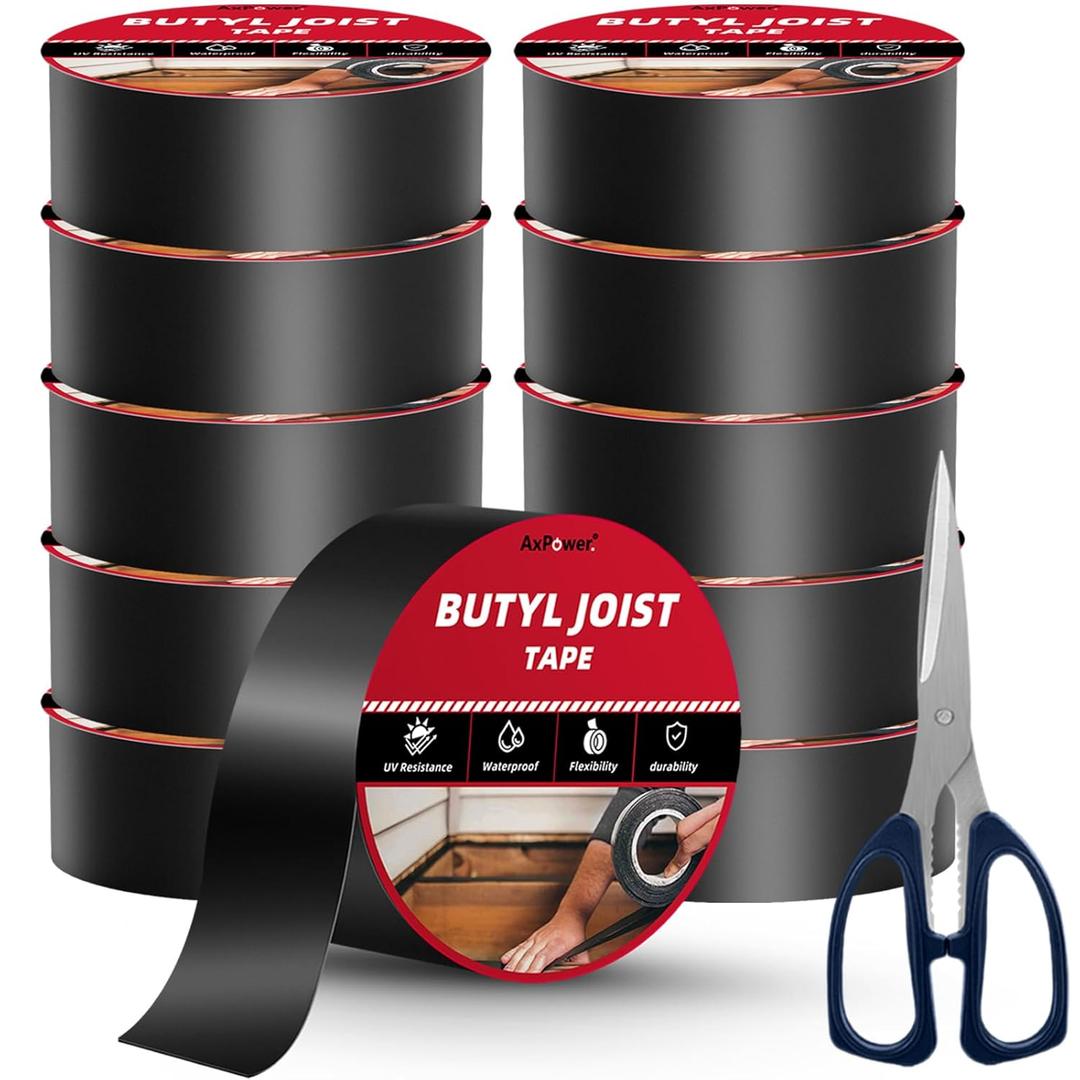 10 Rolls Joist Tape for Decking 1-5/8" x 50', Weather-Resistant Butyl Deck Joist Tape, Waterproof and Anti-Corrosion Deck Tape, Self Adhesive Deck Flashing Tape for Wood Decks Beams Roof