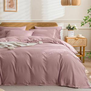 JELLYMONI Cotton Duvet Cover Full Size - Purple Comforter Cover with Button 100% Washed Cotton 3PCS Breathable Soft Solid Bedding Set Duvet Cover 8090in & 2 Pillowcases (NO Comforter)