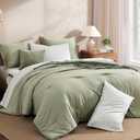 Monbix Full Size Comforter Set - 7 Pieces Green Prewashed Bed in a Bag Full Bedding Sets with Comforters, All Seasons Ultra Soft Comforter Bed Set with Sheets,Pillowcases & Shams
