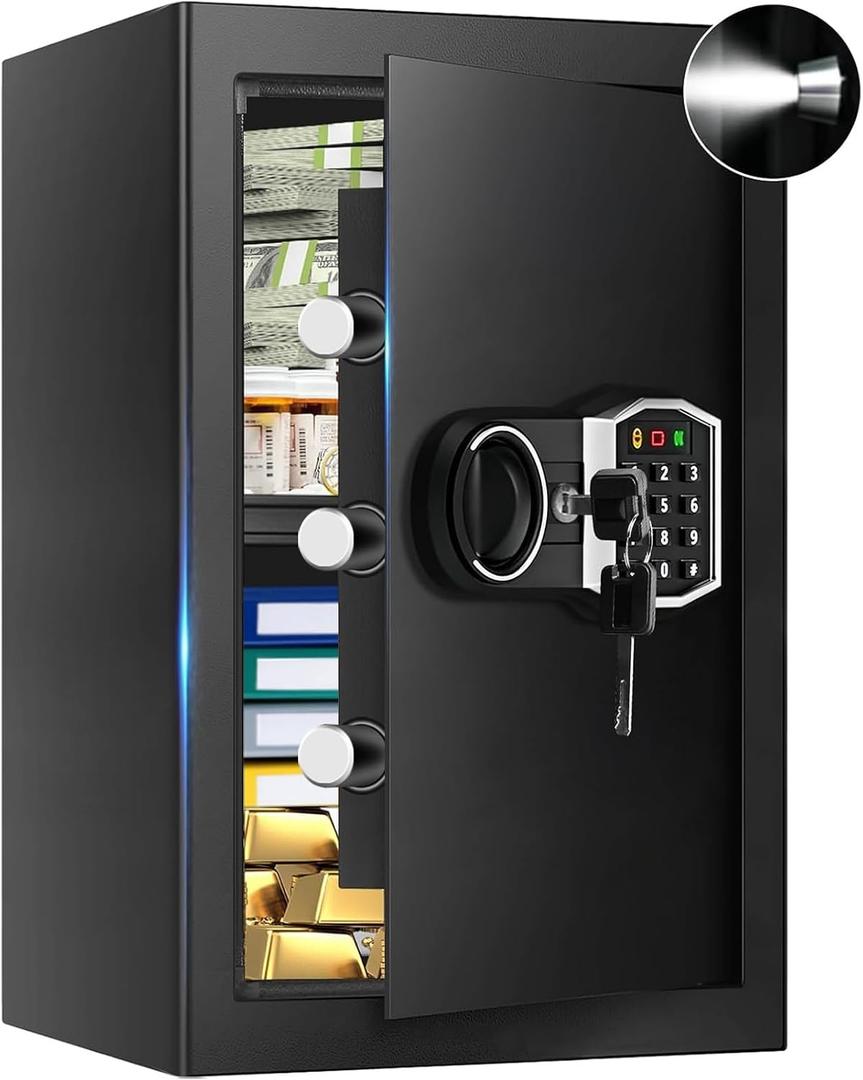 3.4 Cub Large Safes for Home, Security Fire Safe Box with Spare Keys, Alarm System, Digital Keypad and Removable Shelf, Anti-Theft Fireproof and Waterproof Safe Home for Document Medicine Valuables