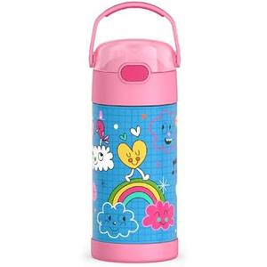 THERMOS FUNTAINER Water Bottle with Straw - 12 Ounce - Kids Stainless Steel Vacuum Insulated Water Bottle with Lid, Sketchbook
