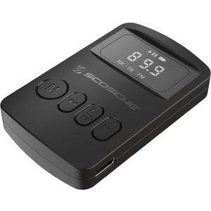 Scosche BTTRFM-SP1 Portable Bluetooth Transmitter/Receiver, FM Transmitter and Wireless Audio Receiver for TV, Headphones, Home/Car Stereo, Airplane Entertainment and more, up to 7 Hour Battery Life (Black)