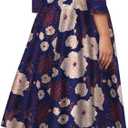 Simple Flavor Women's Floral Vintage Dress Elegant Midi Evening Dress 3/4 Sleeves (Blue, XXL)