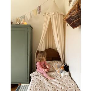 Kids Bed Canopy with Frills Cotton Cover Net for Crib Reading Nook Curtain Hideaway Hanging Round Tent Nursery Bedding Play Room Decor