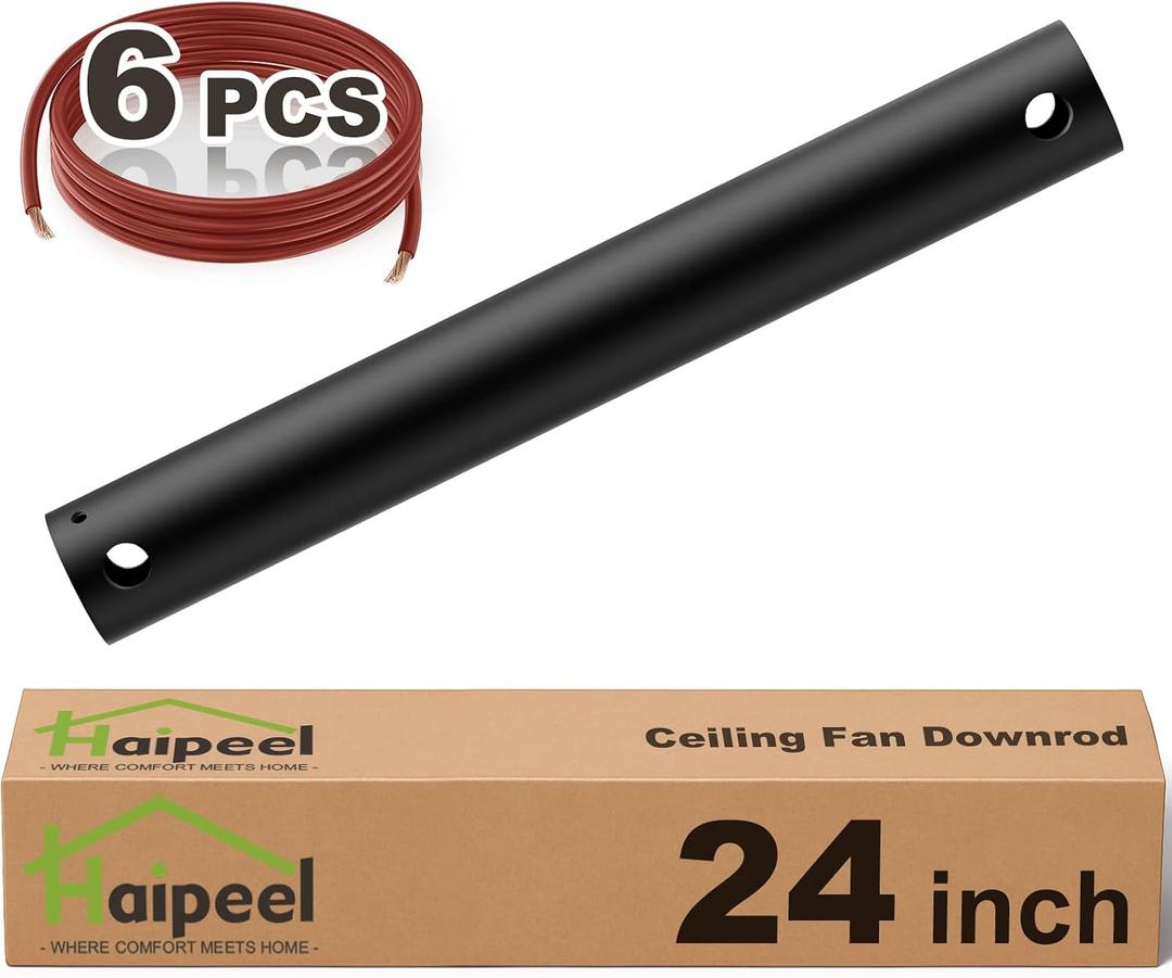 Haipeel 24 Inch Ceiling Fan Downrod, 2 FT Extension Rod with Extended Cord, 1 Inch Diameter Not Threaded Downrod for Ceiling Fan, Heavy Duty Ceiling Fan Accessories (Black)