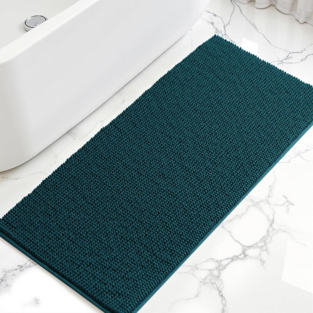 SUBRTEX Bathroom Rugs, 24" x 60" Chenille Bath Rug Soft Short Plush Bath Mat Soft Shower Mat Water Absorbent Shower Mat Quick Dry Machine Washable, Teal