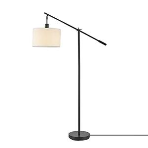 GLOBE Electric 67525 Avellino 66" Floor Lamp, Matte Black, White Linen Shade, Stepless Rotary Dimmer Switch on Socket