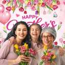 Happy Mother's Day Backdrop Mother's Day Party Photoshoot Background Pink Floral Mothers Day Party Decoration Banner Booth Props (94x70inch(8x6FT))