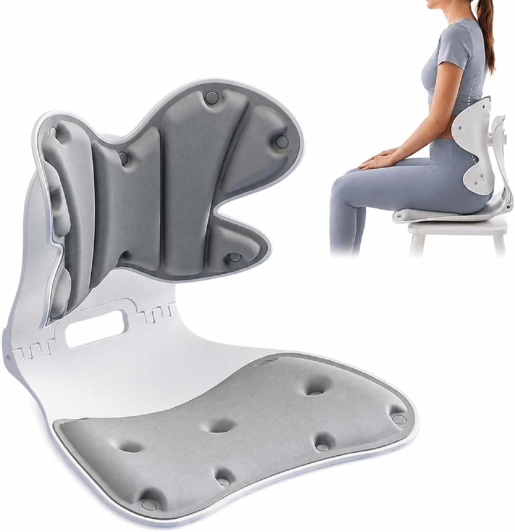 Foldable Adjustable Seat Cushion Back Support for Office Chair (Grey), Large