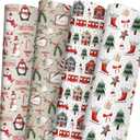 WAPLIGHAL Christmas Wrapping Paper for Kids - Xmas Wrapping Paper Set with Watercolor Santa, Polar Bears, Trains, Gingerbread Holiday Designs - 6 Jumbo Sheets, Each 28 x 40 Inches, Easy Storage