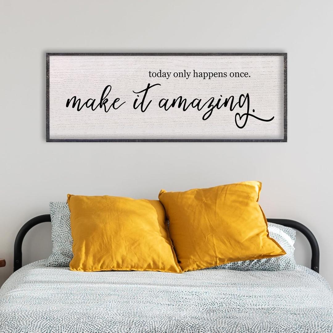 Today Only Happens Once Make It Amazing Wall Decor 40"X15" Quote Inspirational Motivational Sign Wood Frame Wall Art (Black) (40L" x 15W", Today Only Happens Once Make (Black))