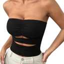 Floerns Women's Cut Out Ruched Bust Strapless Y2k Tube Sleeveless Bandeau Top (Black, L)
