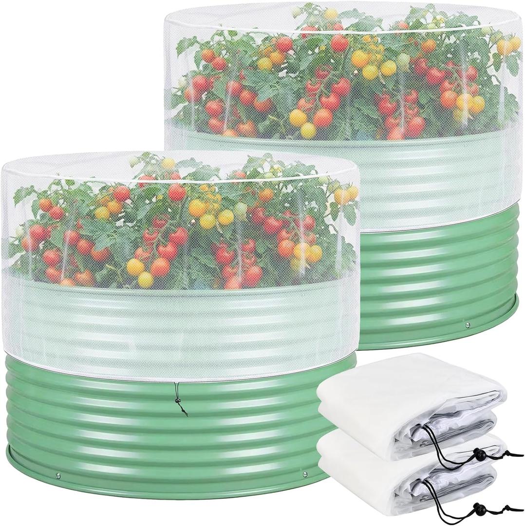 2 Pack Garden Netting Cover for 2 FT Dia x 1 FT H Round Raised Beds, Fine Mesh Plant Cover with Drawstring, Raised Bed Bug & Bird Barrier Screen for Vegetables, Herbs and Flowers
