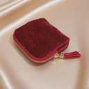 TXTIGER Small Travel Jewelry Case, Velvet Jewelry Pouch With Tassel Zippers, Organizer for Earrings, Necklaces and Rings, AntiScratch Portable Storage for Men & Women  Burgundy Red