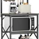 Furologee Kitchen Bakers Rack, Microwave Stand with Storage 4 Tiers, Coffee Bar Station with 6 S Hooks and Pegboard, Kitchen Shelves Rack for Spices, Pots, Black Oak