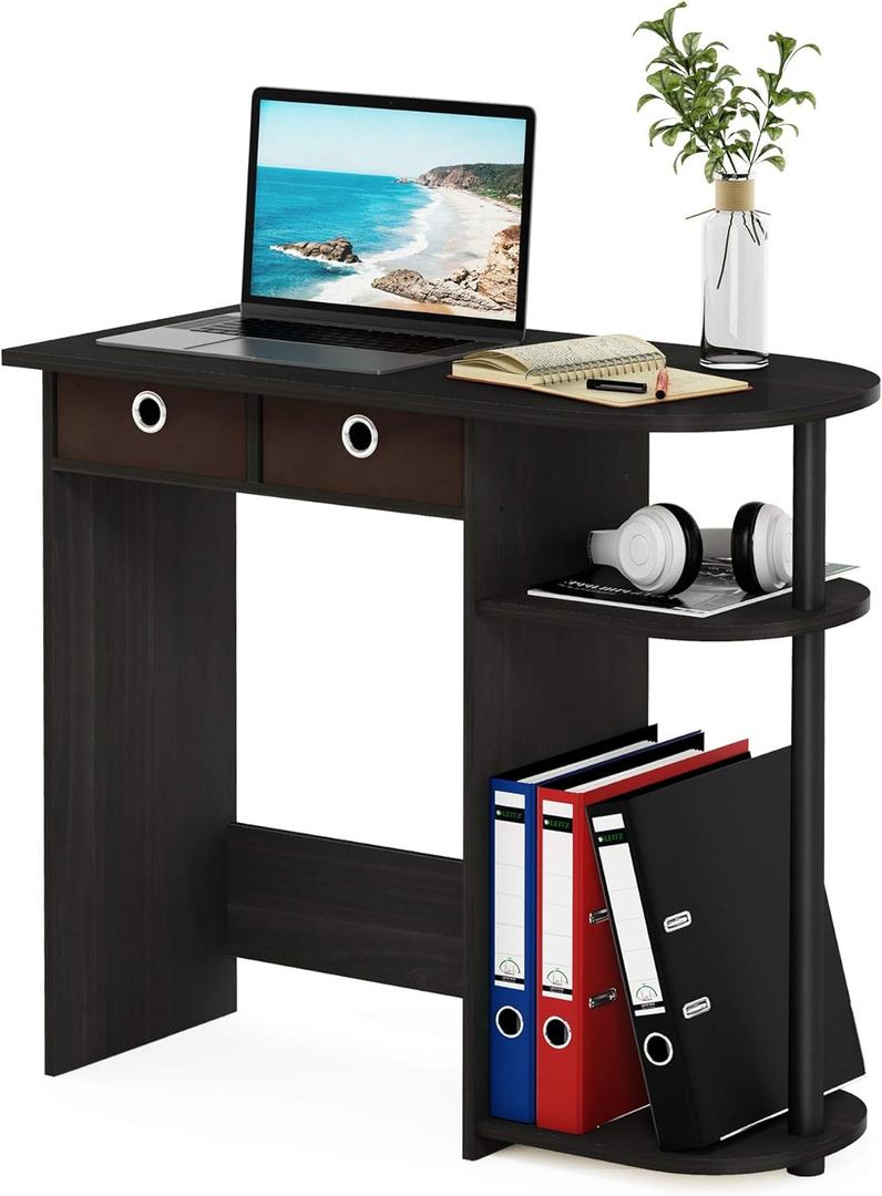 Furinno GO GREEN Desk, Gaming Desk with 2 Side Shelves and Storage Bins, Computer Desk, Office Desk for Home Office, Study Room, Dorm, Bedroom, Espresso (Side Shelf, 31.5" x 15.6", Espresso/Black/Brown)