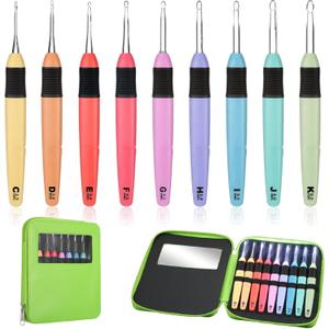 Chuangdi 9 Pieces Lighted Crochet Hooks with Case 9 Size LED Light Crochet Hooks Set Knitting Needles Craft Yarn Weaving Needles Comfortable Smooth Handle for Knitting, 2.5 mm-6.5 mm(Colorful)